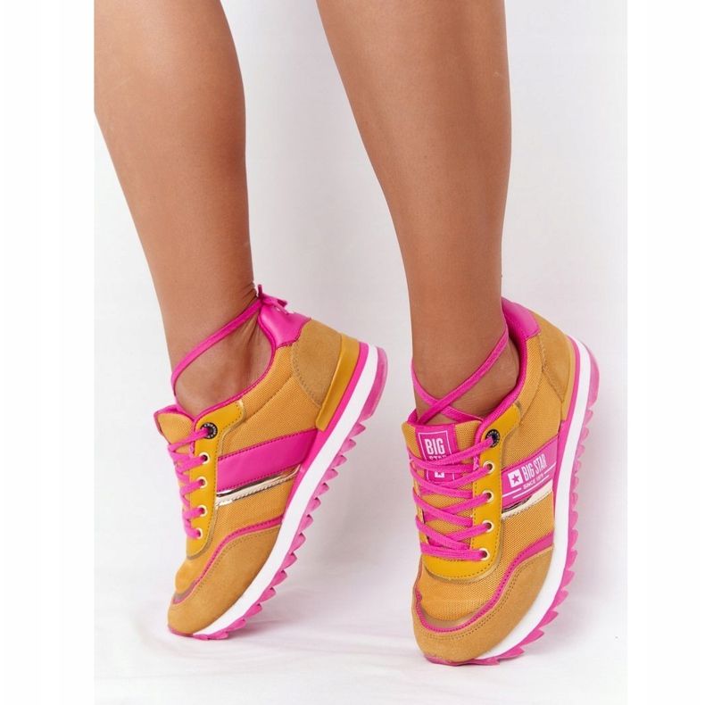 Sapatos esportivos femininos com espuma viscoelástica Big Star HH274273 amarelo rosa 2