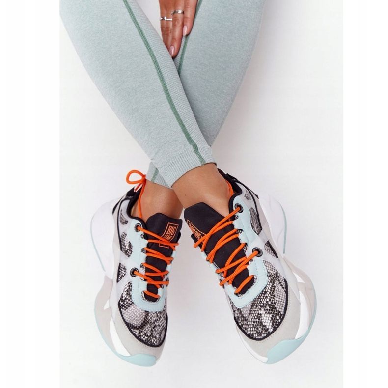 Sapatos esportivos femininos com espuma viscoelástica Big Star HH274324 cinza-verde laranja 2 Sapatos esportivos femininos com espuma viscoelástica Big Star HH274324 cinza-verde laranja 2