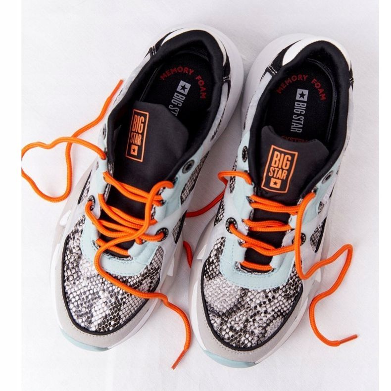 Sapatos esportivos femininos com espuma viscoelástica Big Star HH274324 cinza-verde laranja 1 Sapatos esportivos femininos com espuma viscoelástica Big Star HH274324 cinza-verde laranja 1