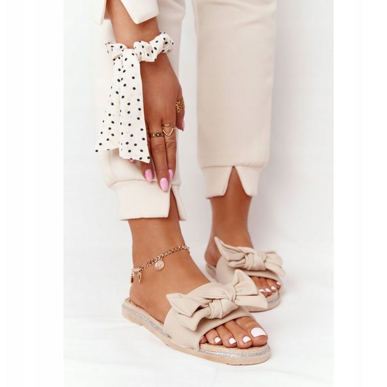 MSMG Chinelos Andrea Beige de borracha com laço bege 2