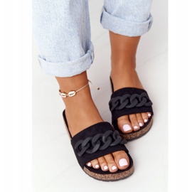 MSMG Chinelos de camurça Makayla pretos com sola de cortiça 2