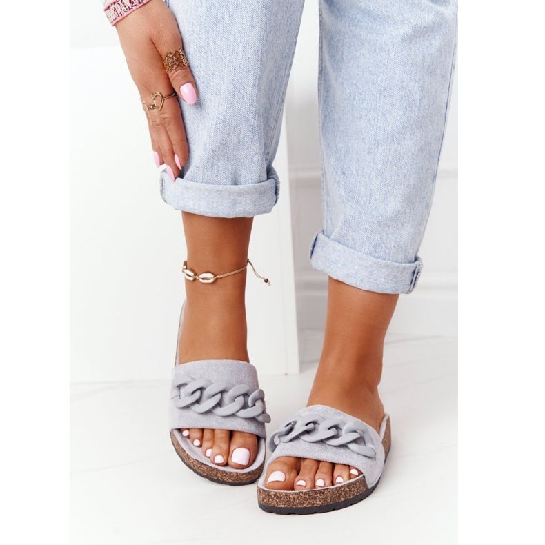 MSMG Chinelos de camurça cinza Makayla com sola de cortiça 2