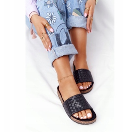 MSMG Chinelos de couro preto Catalina com sola de cortiça 1