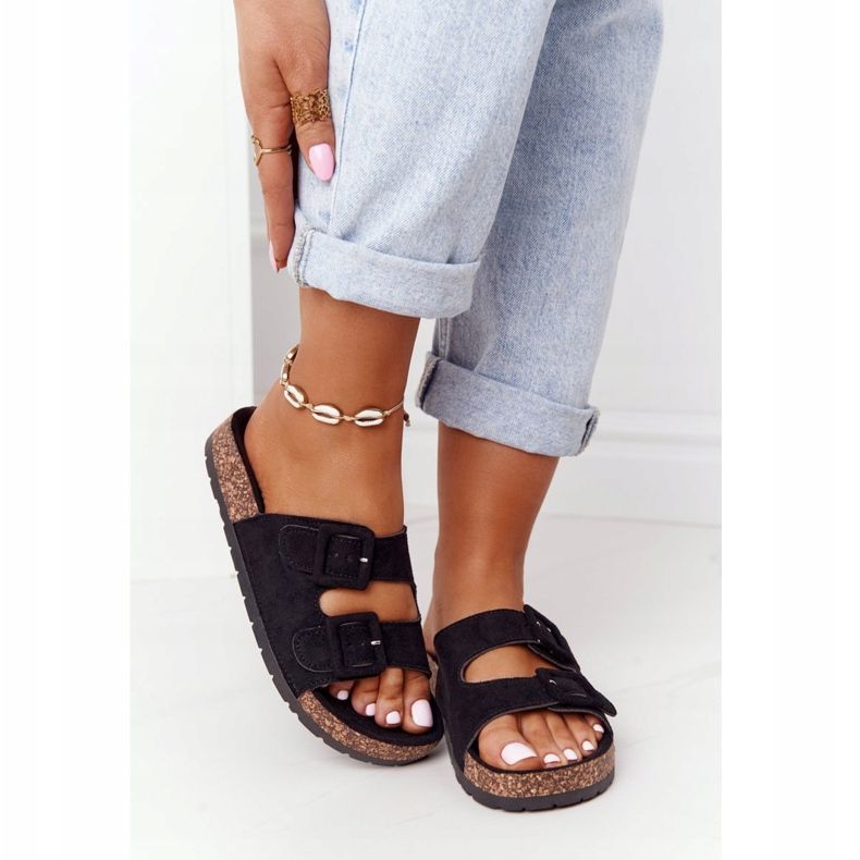 MSMG Chinelos pretos Jennifer de camurça com sola de cortiça 2