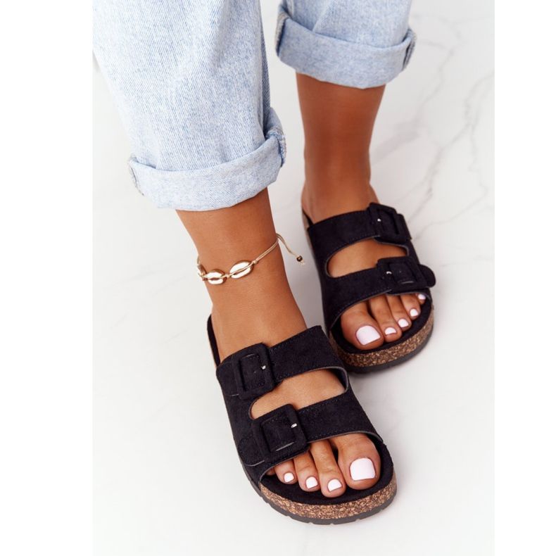 MSMG Chinelos pretos Jennifer de camurça com sola de cortiça 1