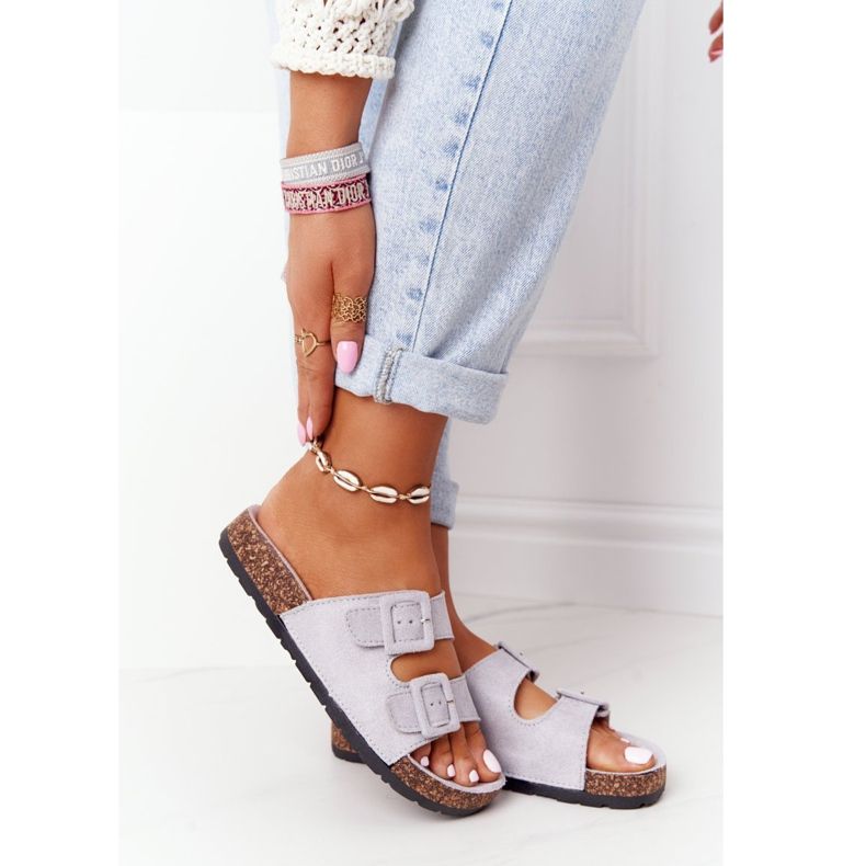 MSMG Chinelos de camurça cinza Jennifer com sola de cortiça 2