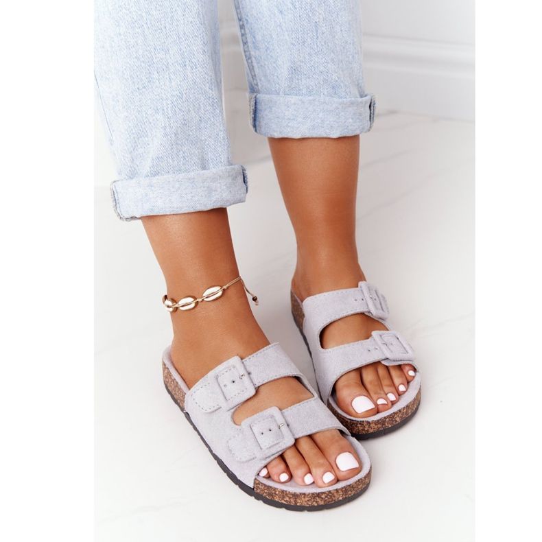 MSMG Chinelos de camurça cinza Jennifer com sola de cortiça 1