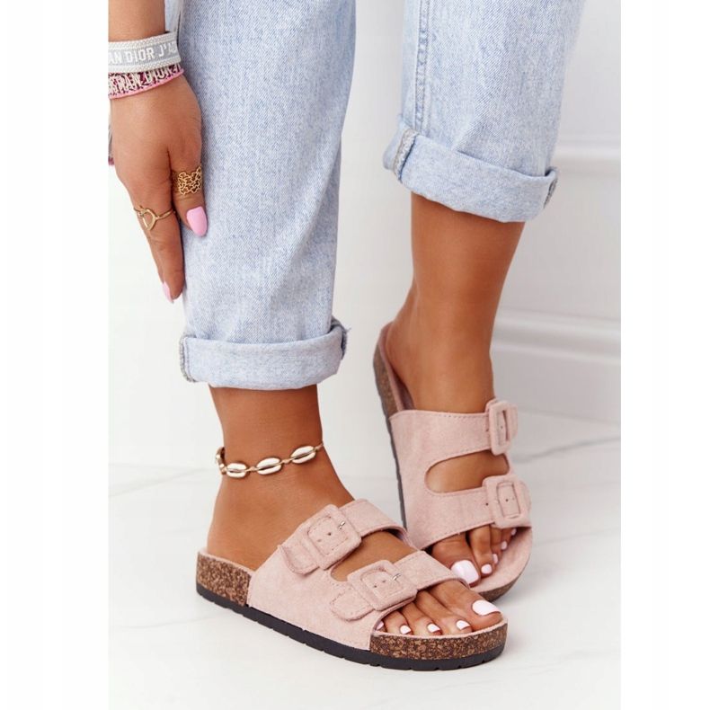 MSMG Chinelos de camurça na sola de cortiça rosa claro Jennifer 2