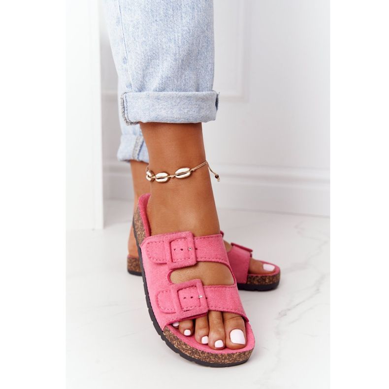 MSMG Chinelos de camurça rosa Jennifer com sola de cortiça 2