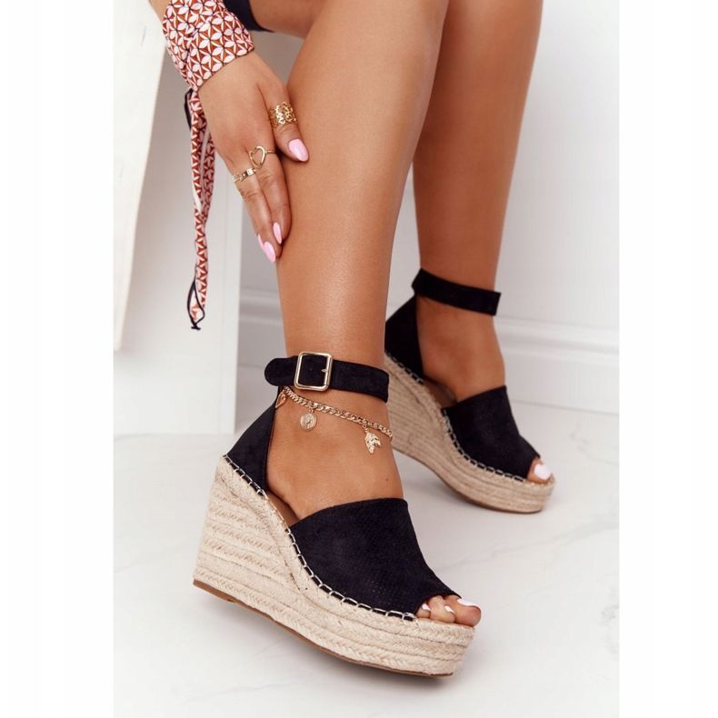 MSMG Sandálias pretas Makenna em cunha com tranças preto 1