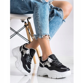 SHELOVET Tênis elegantes com brilho preto 1