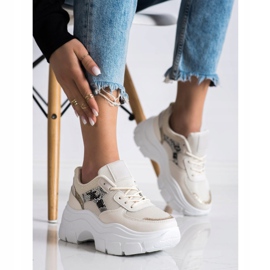 SHELOVET Tênis elegantes com brilho bege 1