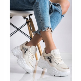 SHELOVET Tênis elegantes com brilho bege 2