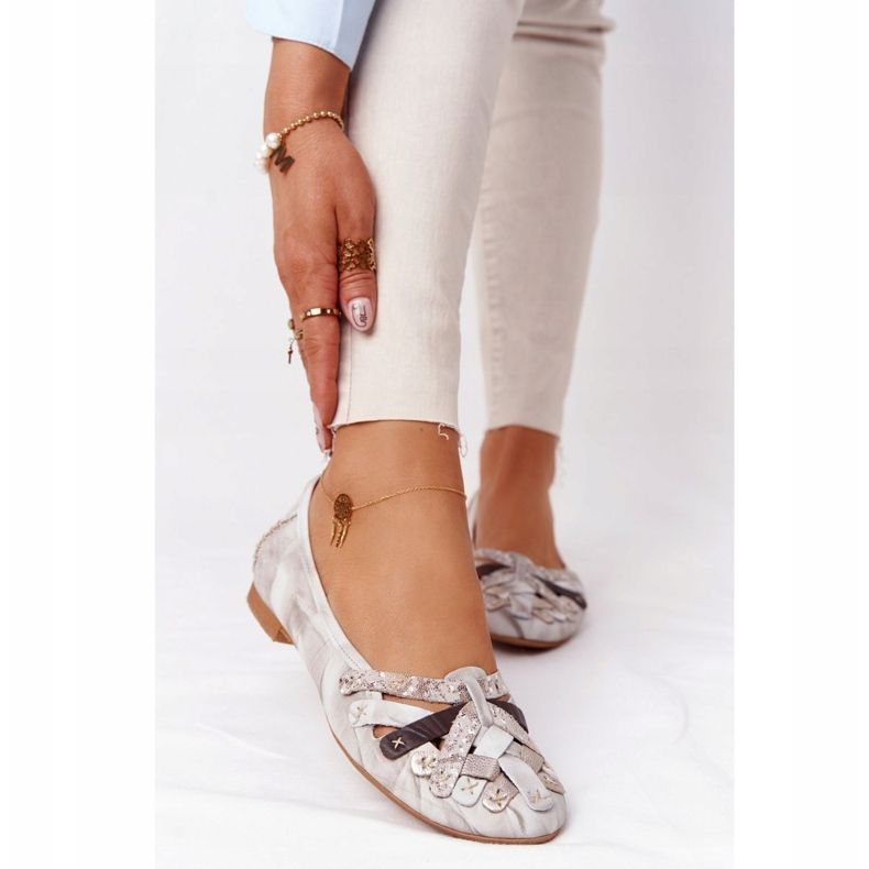 Bailarina de couro feminino Maciejka 01358-44 Dirty Beige bege 2