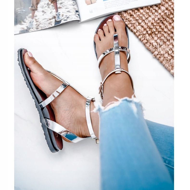 Lu Boo Silver Mirror Sandálias Roman Japonês Lento prata 3