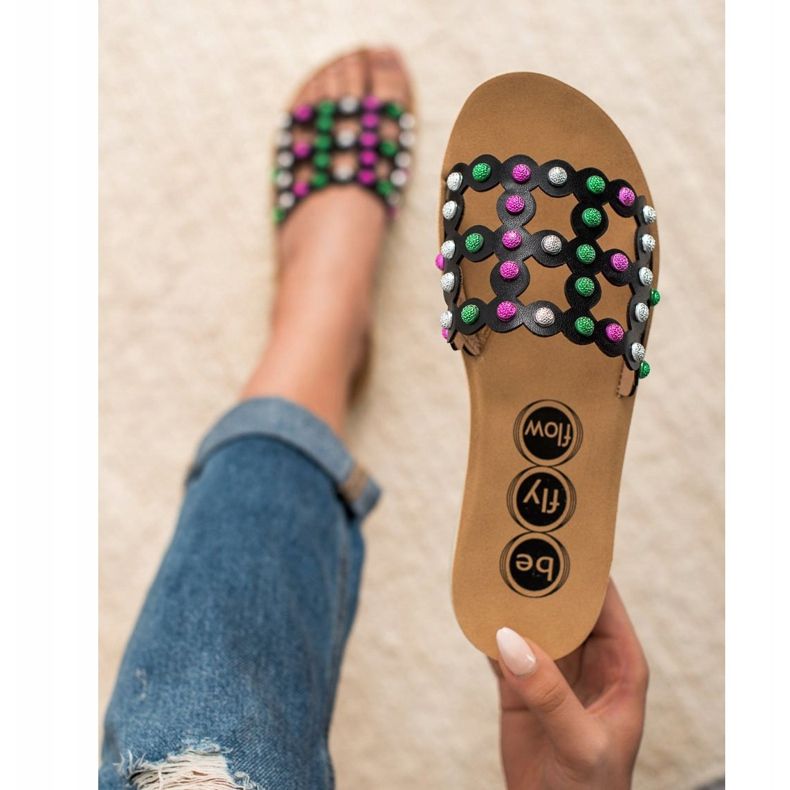 SHELOVET Chinelos femininos casuais preto multicolorido 2