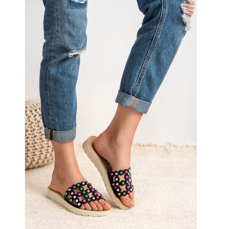 SHELOVET Chinelos femininos casuais preto multicolorido 1