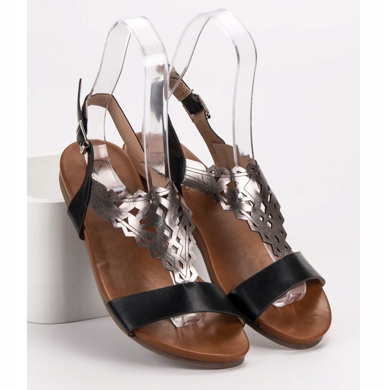 Kylie Sandálias rasteiras elegantes preto 1