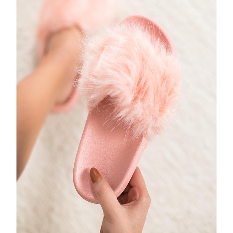 SHELOVET Chinelos de borracha com pele rosa 2