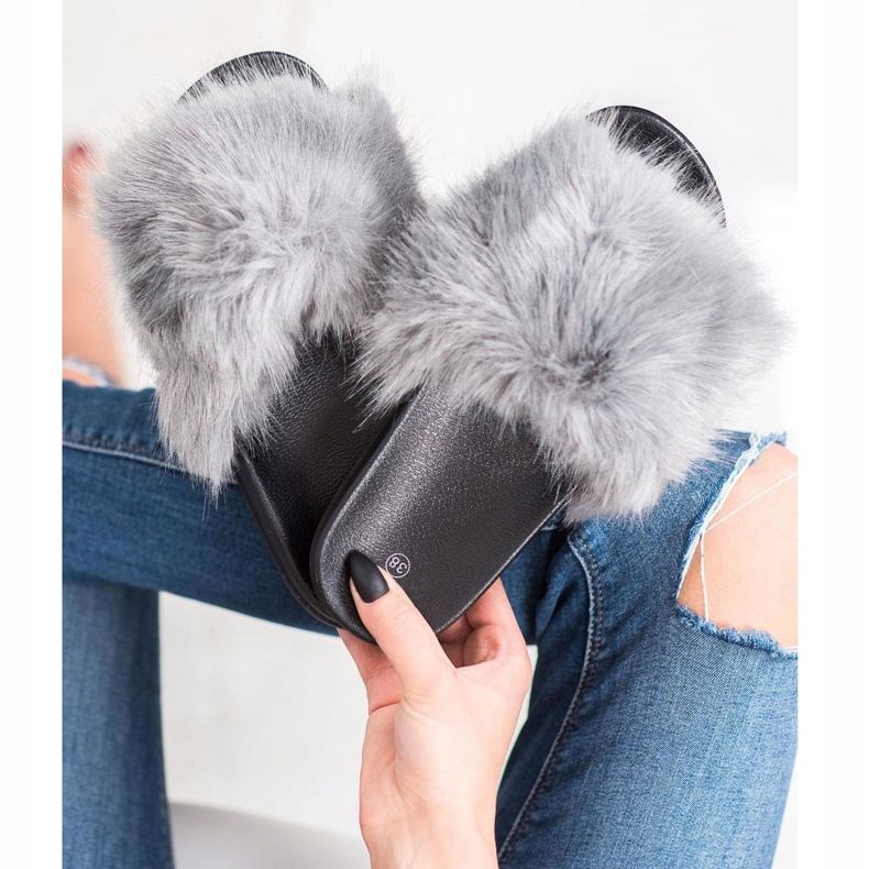 SHELOVET Chinelos de pele confortáveis cinza 2