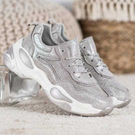 Goodin Tênis de couro prata cinza 2