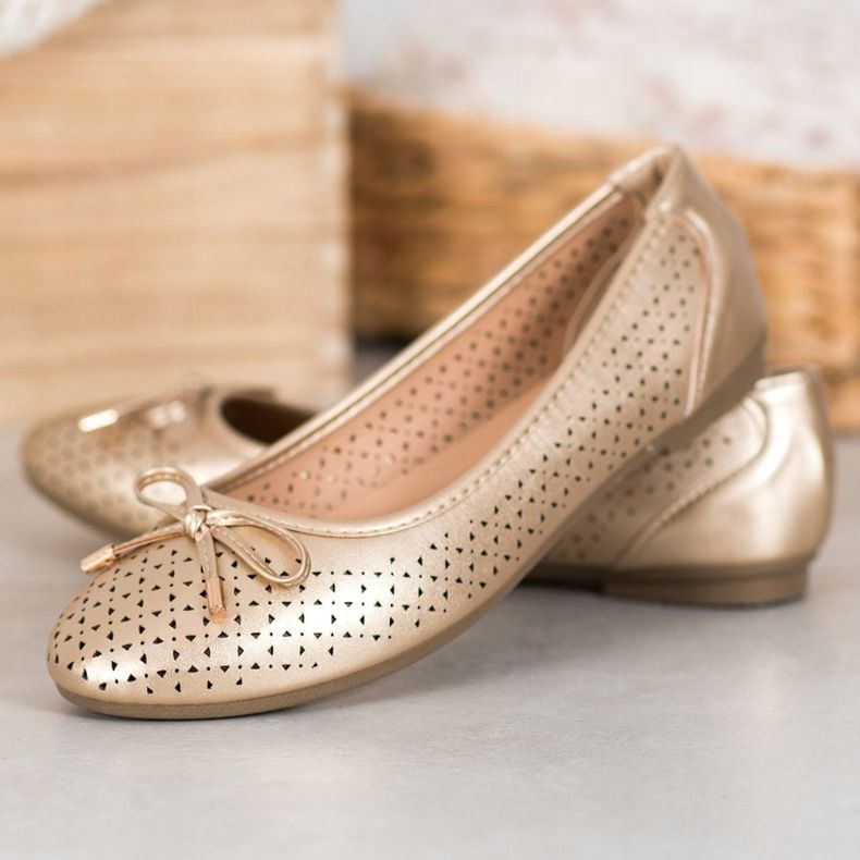 SHELOVET Bailarina a céu aberto com couro ecológico dourado 1