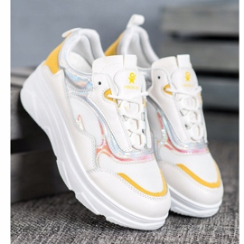 SHELOVET Tênis brancos elegantes amarelo 1