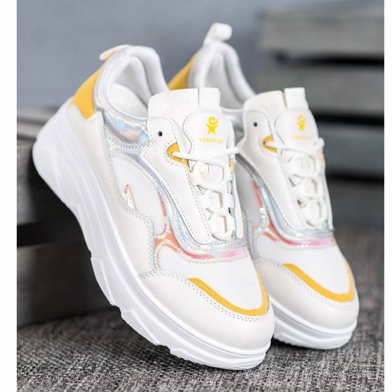 SHELOVET Tênis brancos elegantes amarelo 1