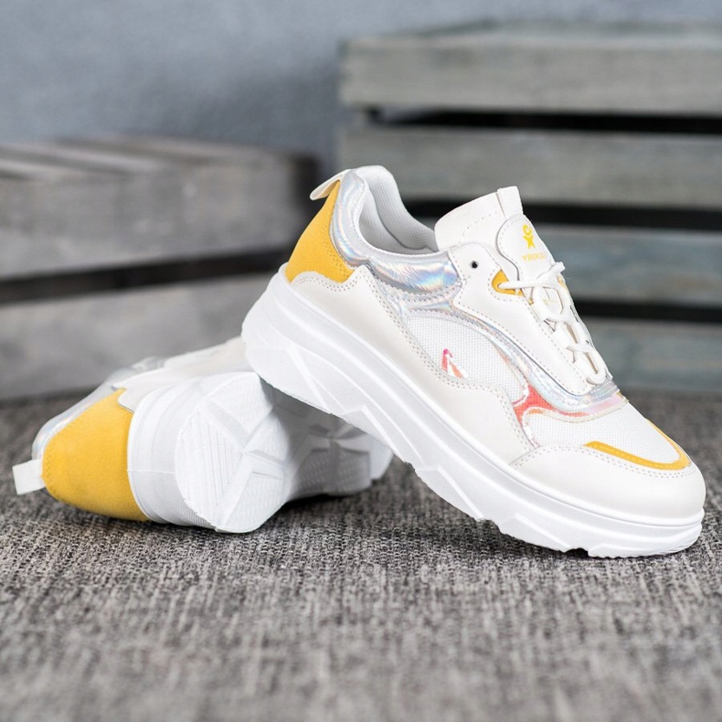 SHELOVET Tênis brancos elegantes amarelo 2