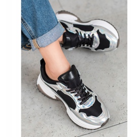 SHELOVET Tênis da moda com efeito holo preto prata 1