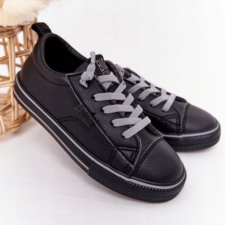 Tênis infantil de couro ecológico Big Star HH374038 preto 2