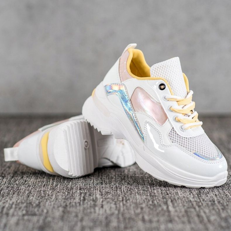 SHELOVET Tênis elegantes de couro ecológico branco multicolorido 2