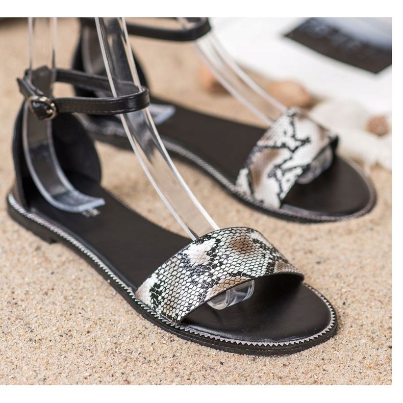Goodin Sandálias planas com estampa de cobra preto 1 Goodin Sandálias planas com estampa de cobra preto 1