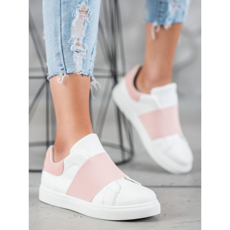 SHELOVET Sapatos deslizantes com elástico branco rosa 1