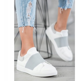 SHELOVET Sapatos deslizantes com elástico branco cinza 2