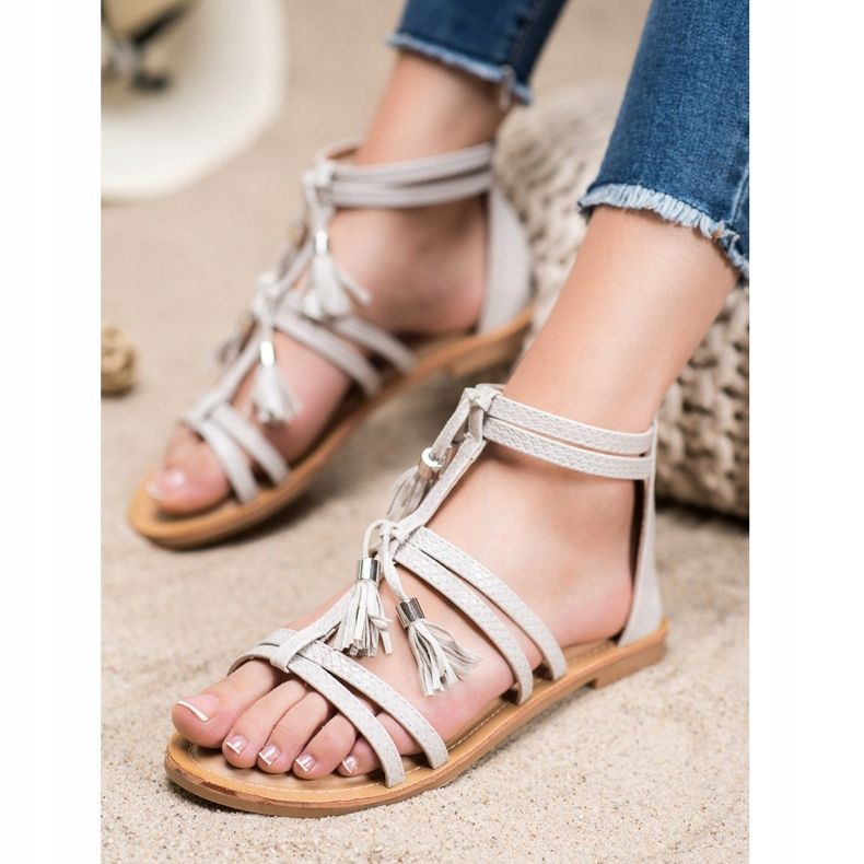 SHELOVET Sandálias cinza com franjas 1