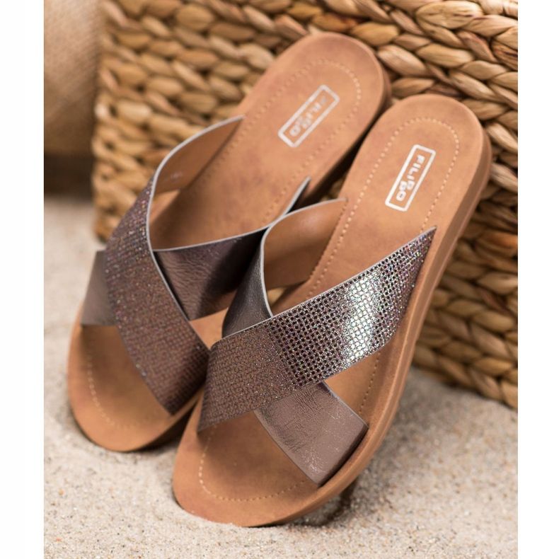 Filippo Chinelos de couro ecológico brilhante cinza 1