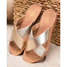 Filippo Chinelos de couro ecológico brilhante dourado 1