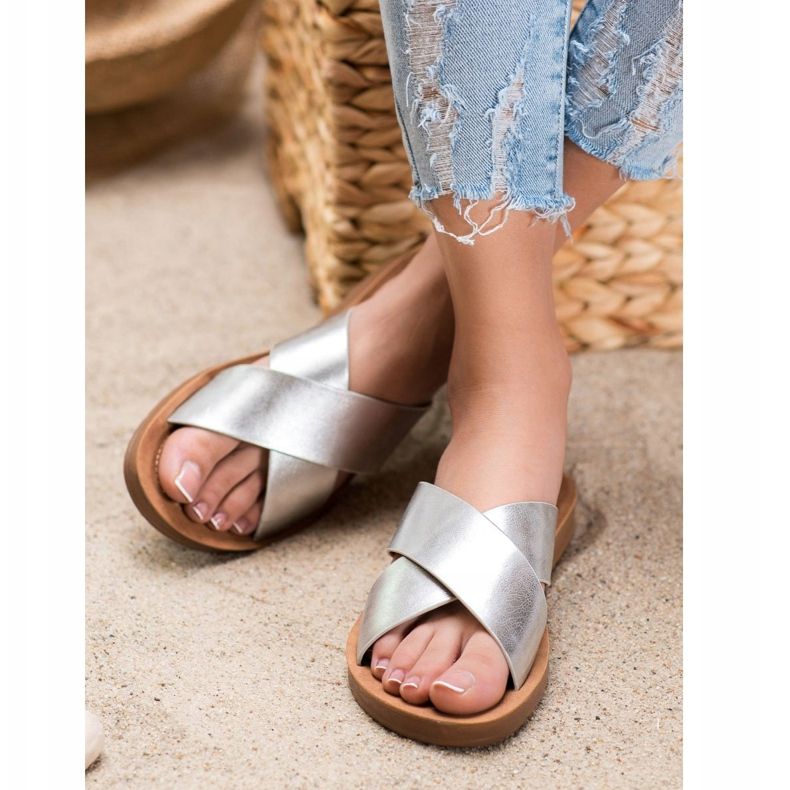 Filippo Chinelos de couro ecológico brilhante cinza 2