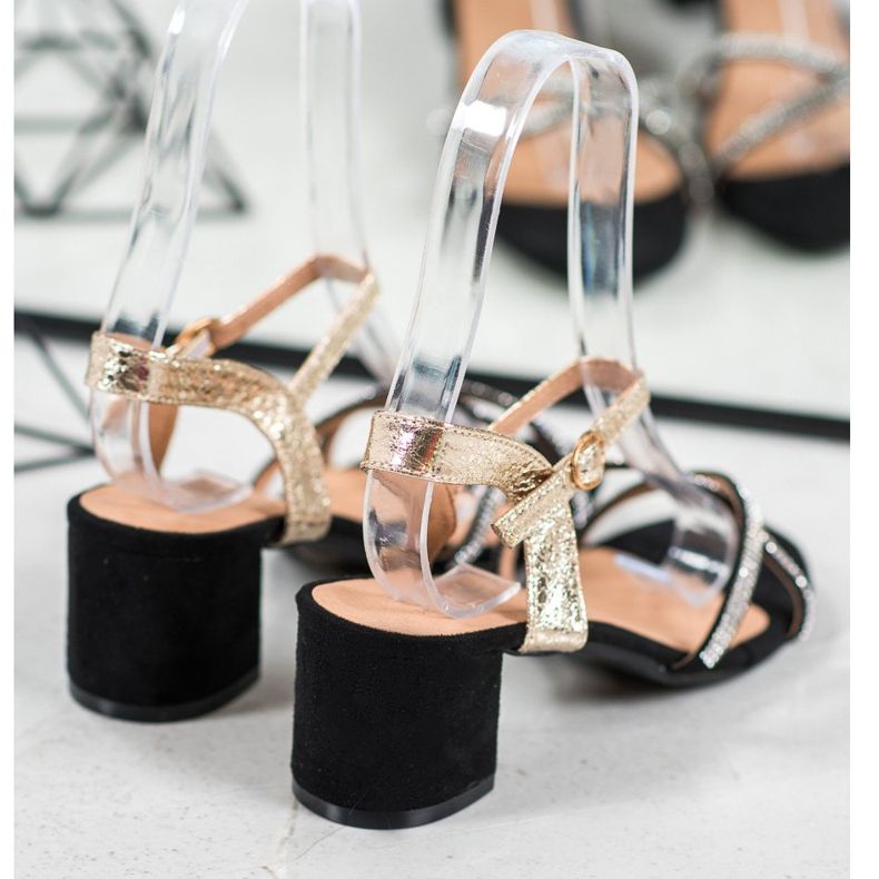 Small Swan Sandálias em um bar com zircônia cúbica preto amarelo 1 Small Swan Sandálias em um bar com zircônia cúbica preto amarelo 1