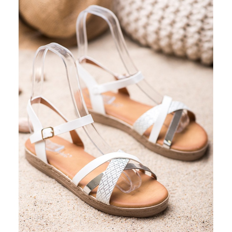 Weide Sandálias elegantes feitas de couro ecológico branco cinza 1