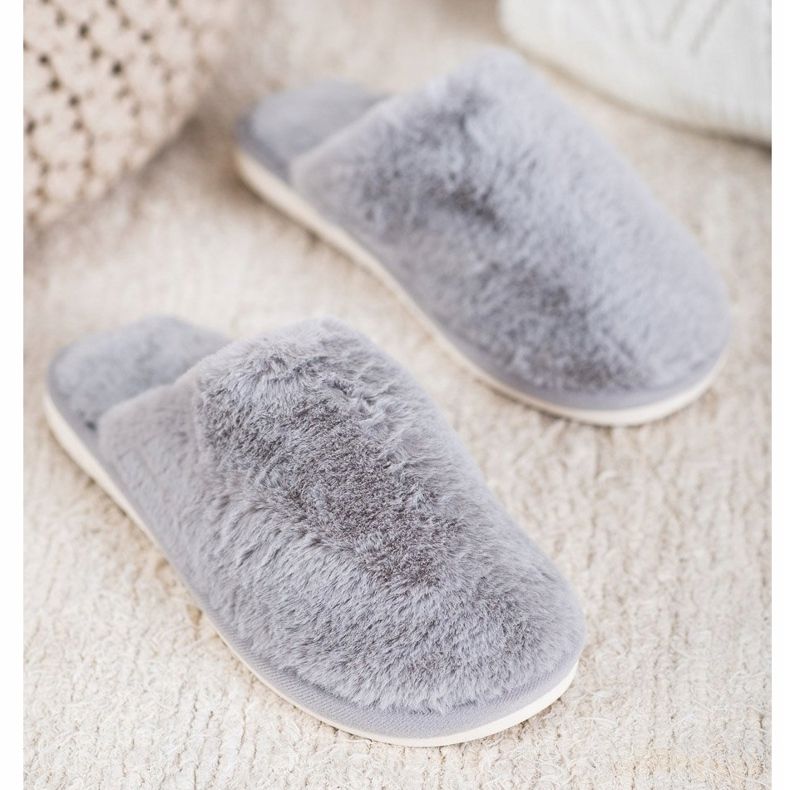 Bona Chinelos de pele cinza 1