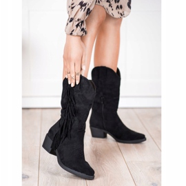 Diamantique Botas de cowboy com franjas preto 1 Diamantique Botas de cowboy com franjas preto 1