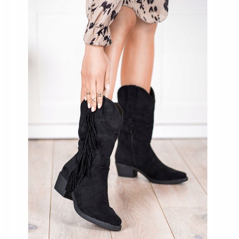 Diamantique Botas de cowboy com franjas preto 1 Diamantique Botas de cowboy com franjas preto 1