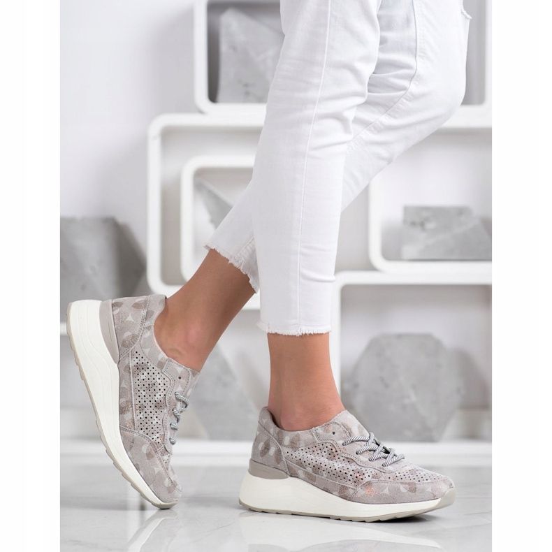 Goodin Tênis elegantes de couro bege castanho dourado 1