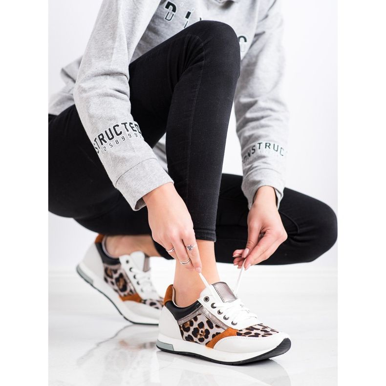 Kylie Tênis da moda bege branco marrom laranja dourado 1