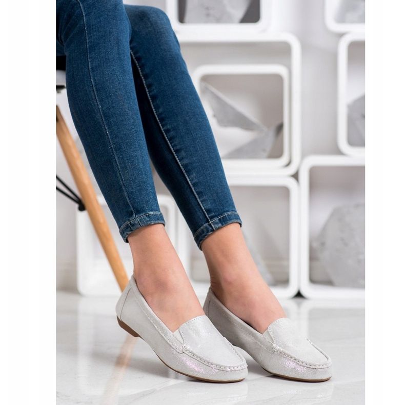 Filippo Mocassins de Couro Brilhante prata 1