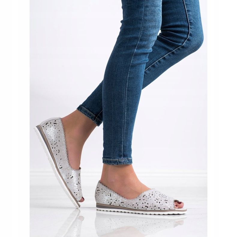 Bailarinas de couro VINCEZA prata cinza 1