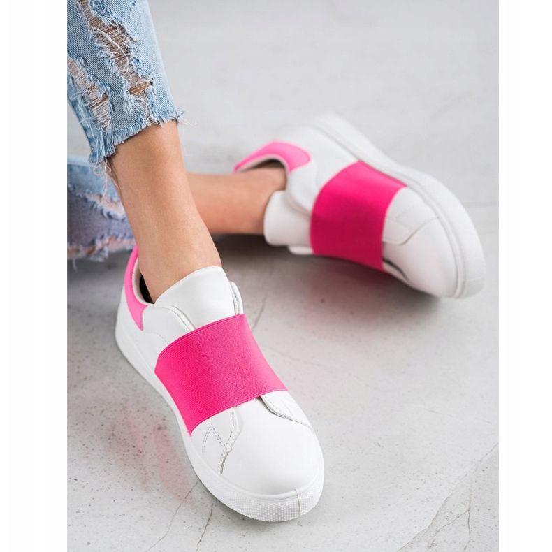 SHELOVET Sapatos deslizantes com elástico branco rosa 1 SHELOVET Sapatos deslizantes com elástico branco rosa 1