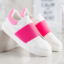 SHELOVET Sapatos deslizantes com elástico branco rosa 2 SHELOVET Sapatos deslizantes com elástico branco rosa 2